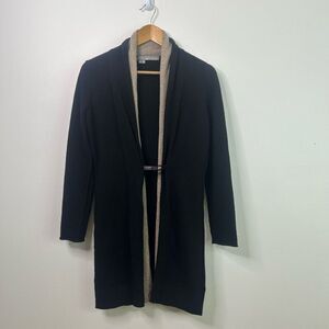 360Cashmere Black Tan‎ Open Front Cardigan Sweater 100% Cashmere XS Quiet Luxury